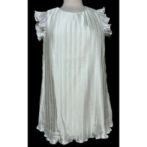 Jessica London Off White Accordion Pleat Ruffled Cap Sleeve Blouse 12W  NWOT